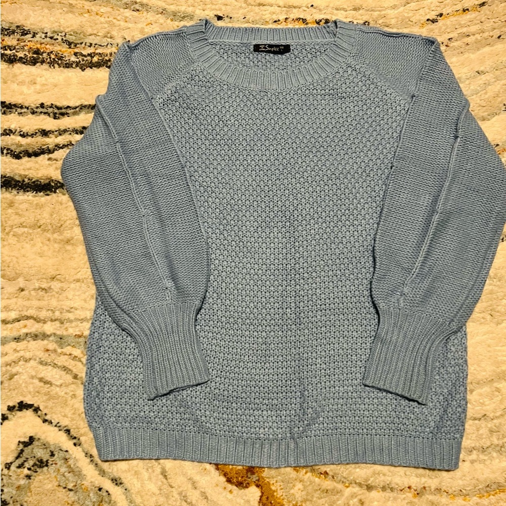 Simplee Apparel Women's Oversized Blue Crew Neck Sweater